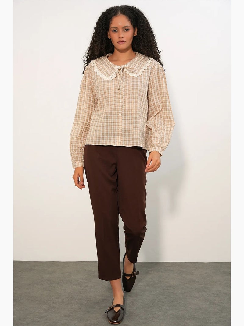 Chemise femme à carreaux en viscose popeline bdart Beige argile - Kiabi
