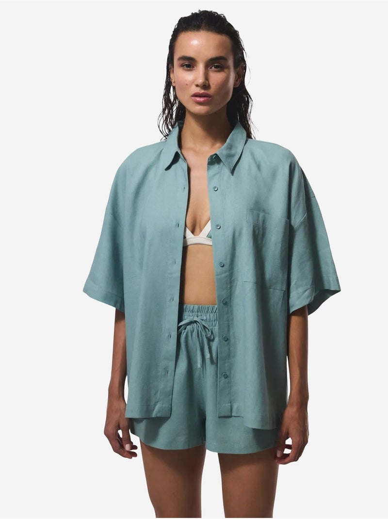 Chemise femme à col chemise classique pl7l2d2s25iy penti Vert menthe - Kiabi