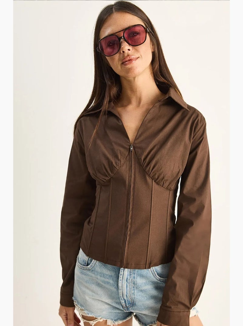 Chemise femme courte cintrée lucci Marron - Kiabi
