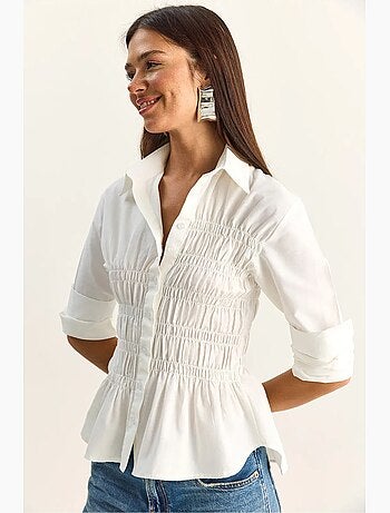 Chemise femme en popeline de mélange de coton coupe normale lucci