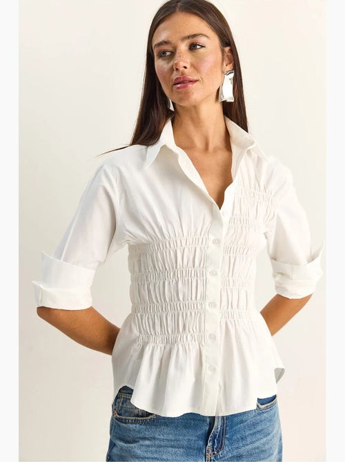 Chemise femme en popeline de mélange de coton coupe normale lucci - Kiabi