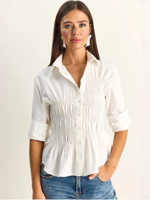 Chemise femme en popeline de mélange de coton coupe normale lucci - Kiabi