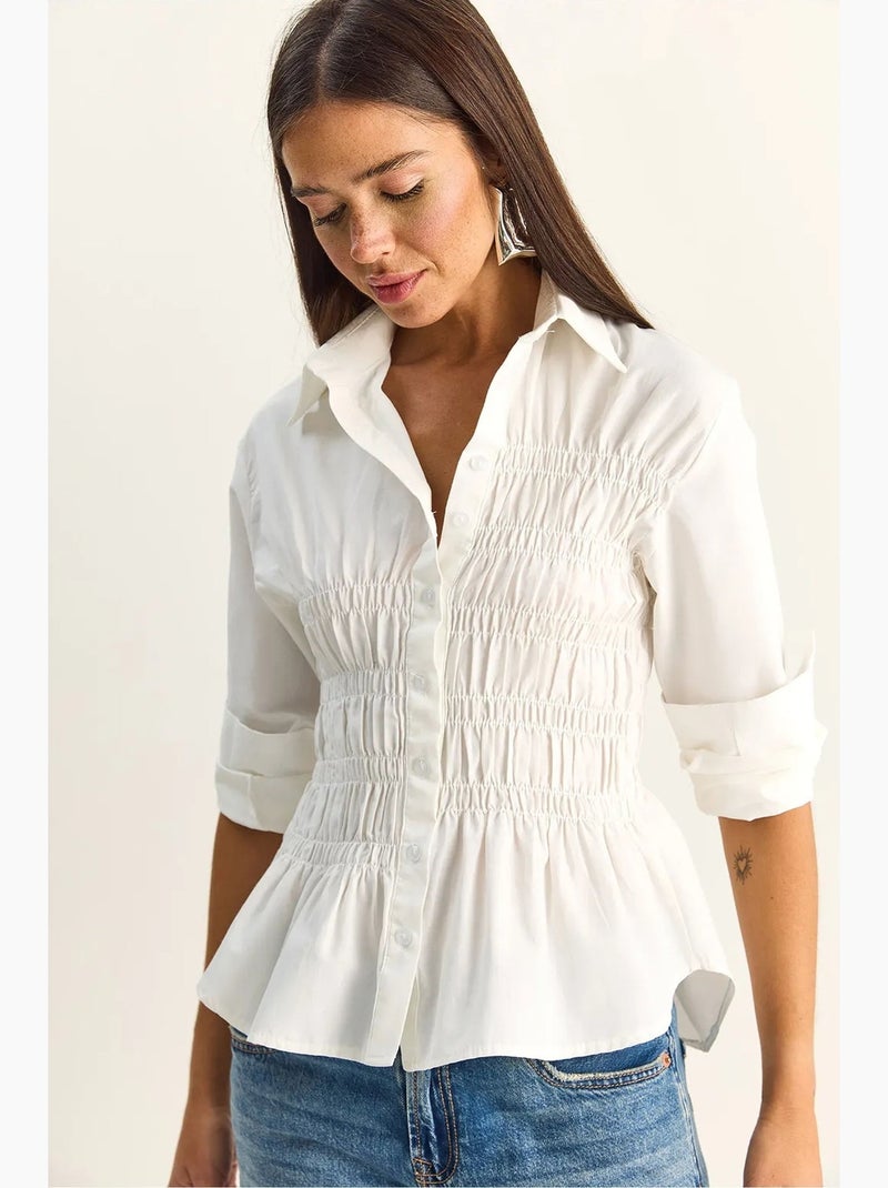 Chemise femme en popeline de mélange de coton coupe normale lucci Blanc - Kiabi
