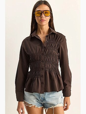 Chemise femme en popeline de mélange de coton coupe normale lucci