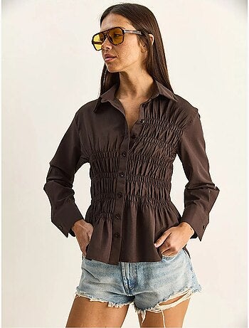 Chemise femme en popeline de mélange de coton coupe normale lucci