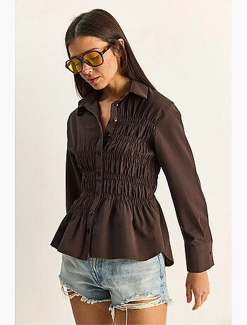 Chemise femme en popeline de mélange de coton coupe normale lucci