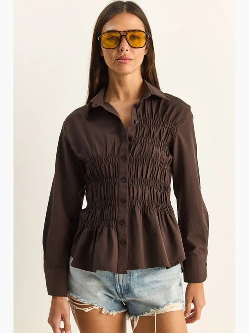 Chemise femme en popeline de mélange de coton coupe normale lucci - Kiabi