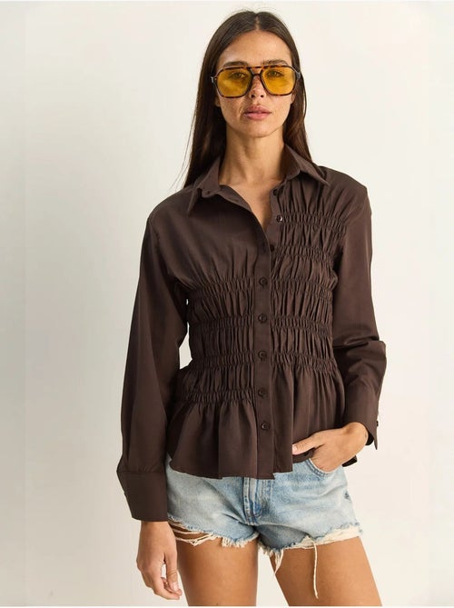 Chemise femme en popeline de mélange de coton coupe normale lucci - Kiabi
