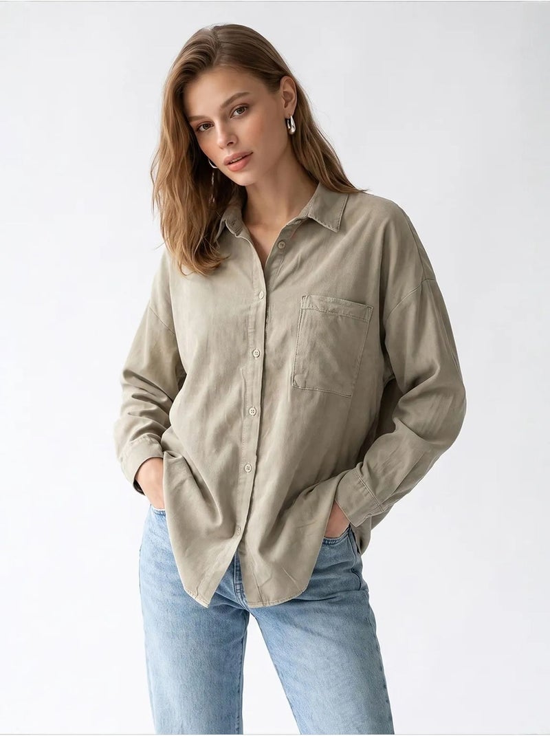 Chemise femme en tencel mixray Kaki - Kiabi