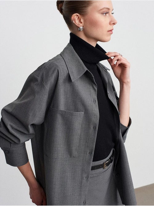 Chemise femme longue oversize à poche dilvin - Kiabi