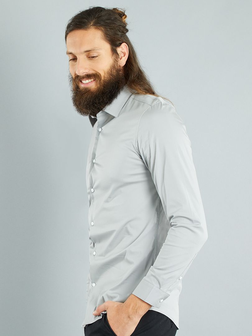 Chemise fitted stretch gris clair - Kiabi