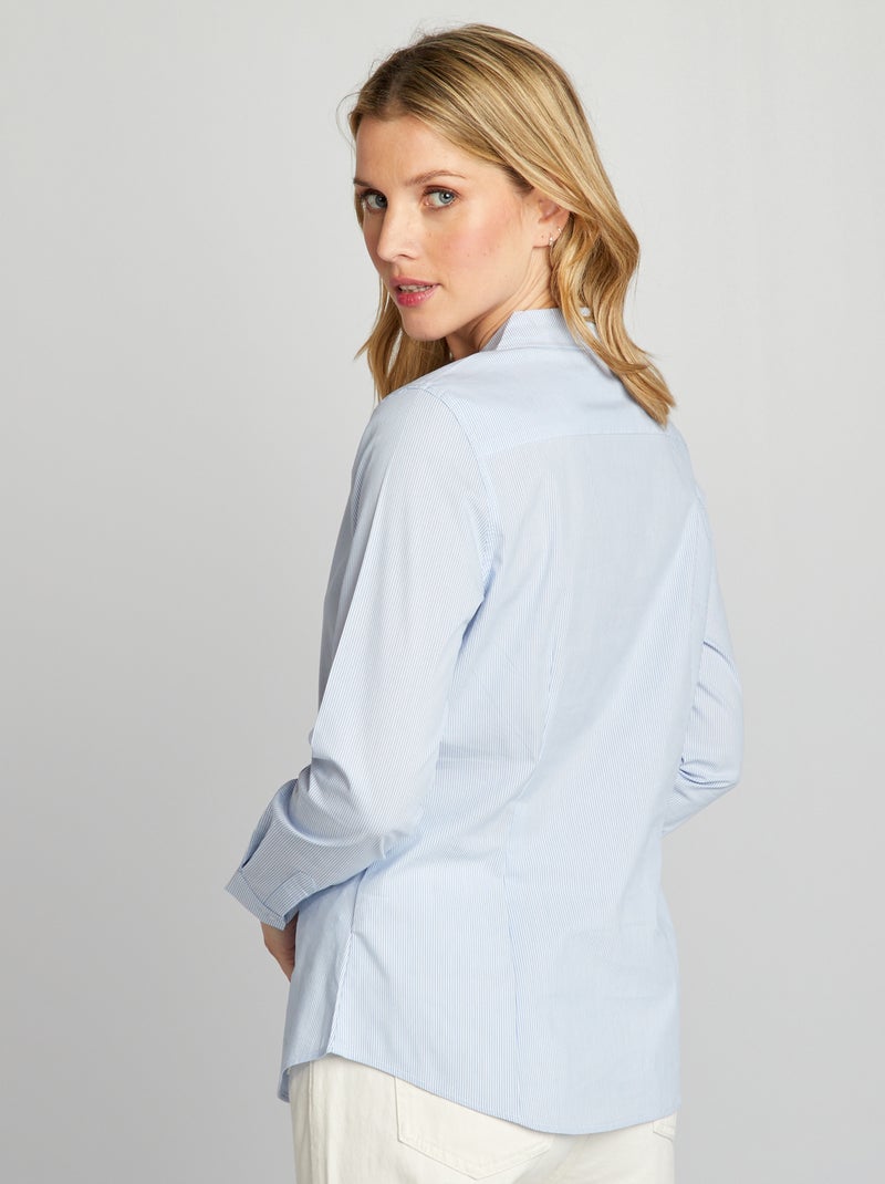 Chemise fittée col italien Bleu rayé - Kiabi