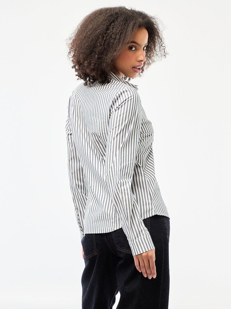 Chemise fittée col italien Bleu - Kiabi