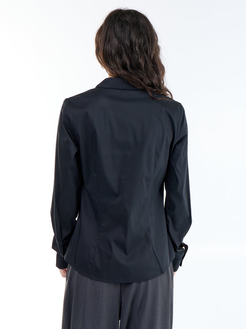 Chemise fittée col italien Noir - Kiabi