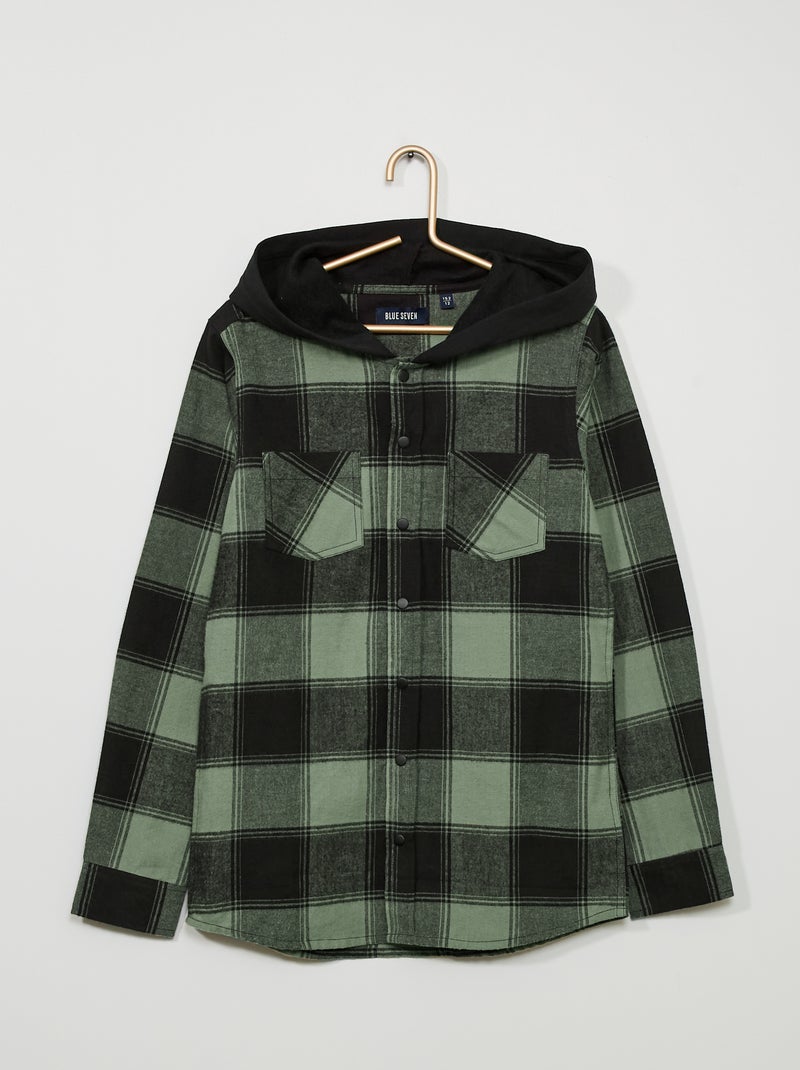 Chemise flanelle à capuche kaki - Kiabi