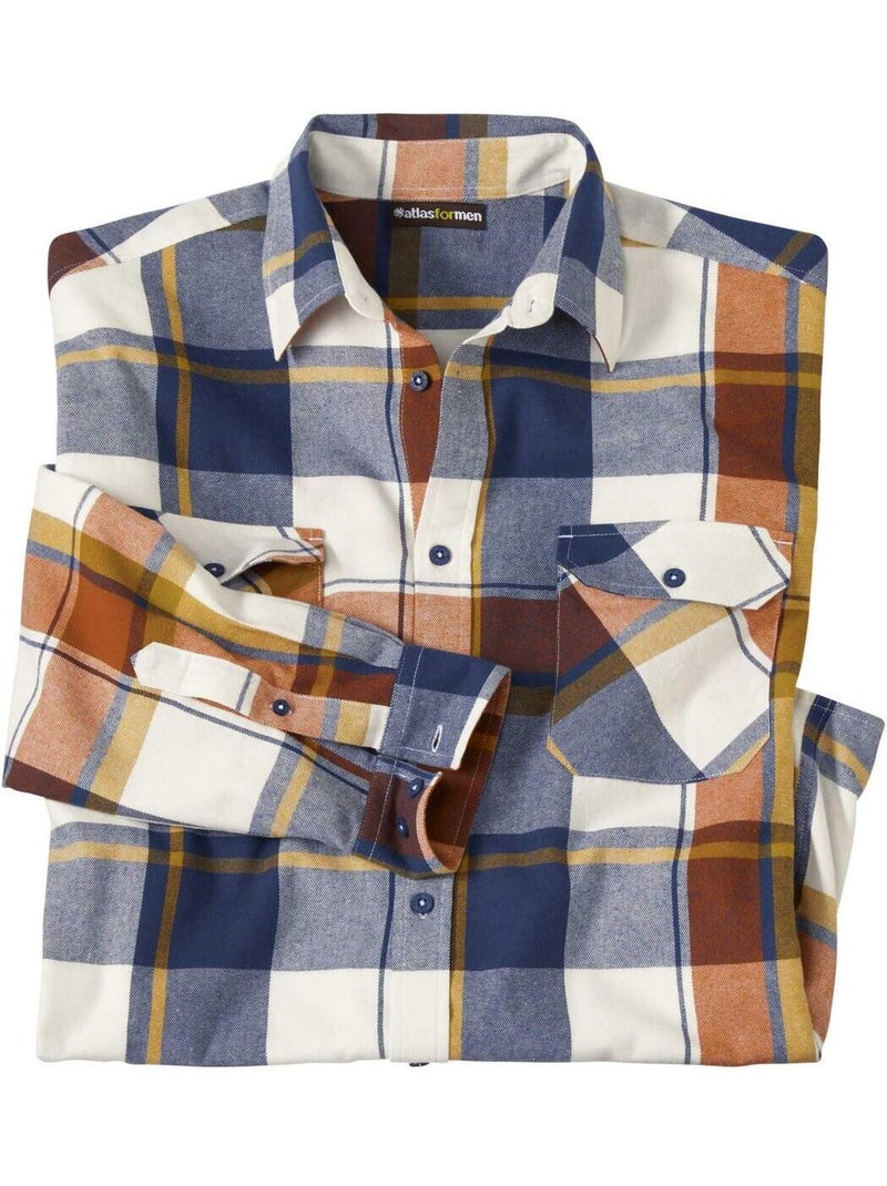 Chemise Flanelle Carreaux Country   - ATLAS FOR MEN Blanc Orange Bleu - Kiabi