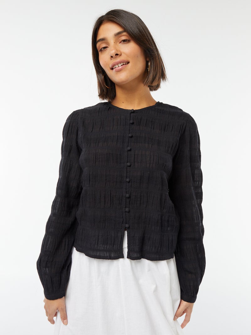 Chemise fluide en maille fantaisie noir - Kiabi