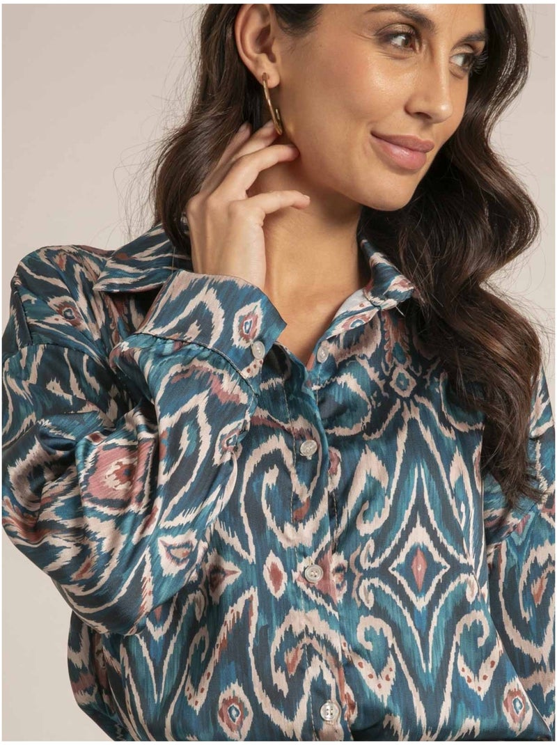 Chemise fluide motifs otilie Bleu canard - Kiabi