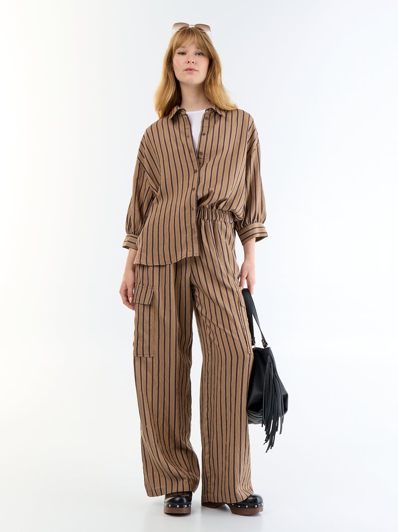 Chemise fluide rayée à manches ballon Marron foncé - Kiabi