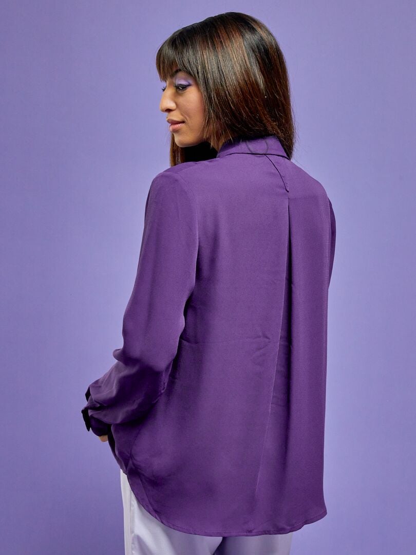Chemise Femme Violette à Rayures - Taille S, 100% Coton - Manches Longues, Occasion Très Bon état