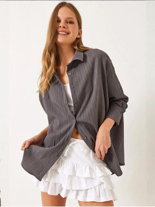 Chemise froissée basique surdimensionnée à épaules dénudées lucci - Kiabi