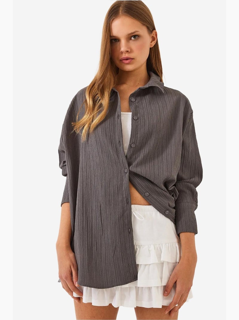Chemise froissée basique surdimensionnée à épaules dénudées lucci Gris Noir - Kiabi