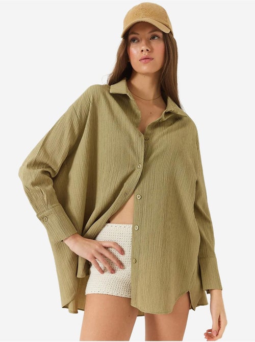 Chemise froissée basique surdimensionnée à épaules dénudées lucci - Kiabi Chemise froissée basique surdimensionnée à épaules dénudées lucci - Kiabi
