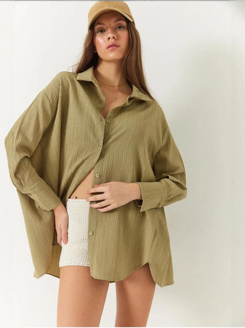 Chemise froissée basique surdimensionnée à épaules dénudées lucci - Kiabi Chemise froissée basique surdimensionnée à épaules dénudées lucci - Kiabi