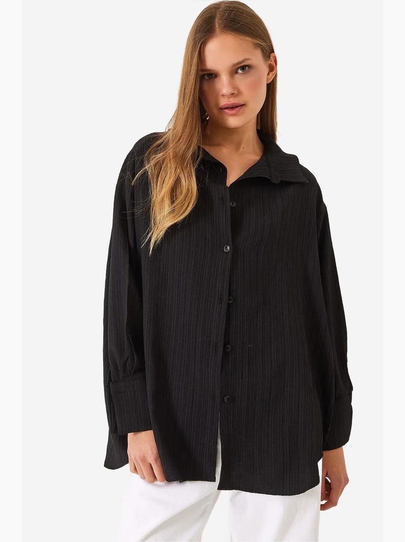 Chemise froissée basique surdimensionnée à épaules dénudées lucci Noir - Kiabi