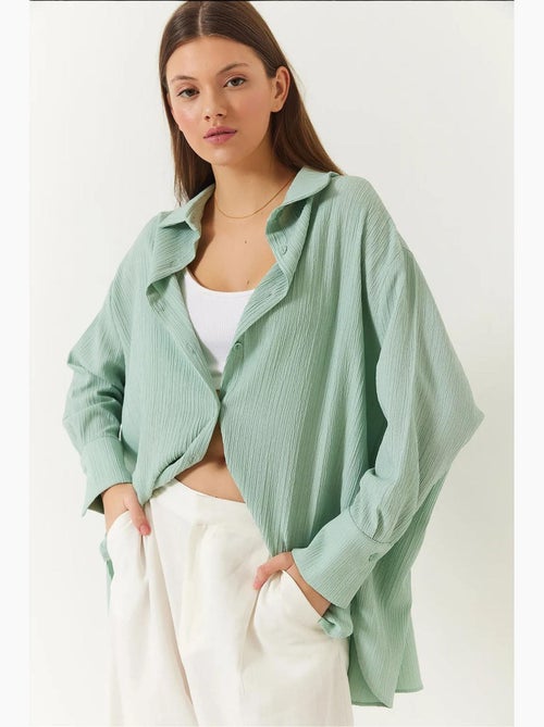 Chemise froissée basique surdimensionnée à épaules dénudées lucci - Kiabi