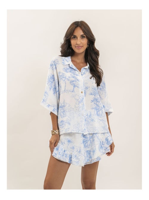 Chemise gaze de coton motifs toile de jouy olea - Kiabi Chemise gaze de coton motifs toile de jouy olea - Kiabi