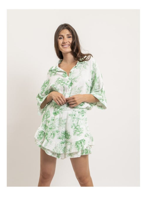 Chemise gaze de coton motifs toile de jouy olea - Kiabi Chemise gaze de coton motifs toile de jouy olea - Kiabi