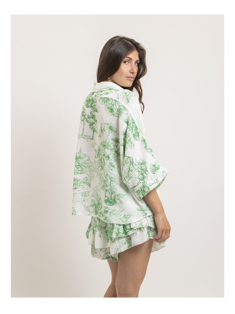 Chemise gaze de coton motifs toile de jouy olea Vert - Kiabi