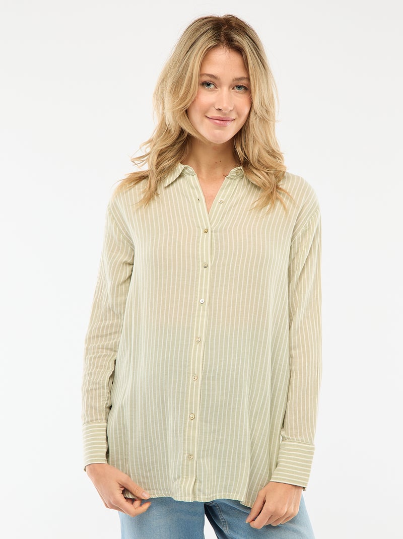 Chemise grossesse en coton rayée Vert - Kiabi