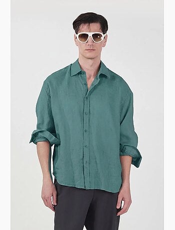 Chemise homme à manches longues en mélange de lin oversize giesto