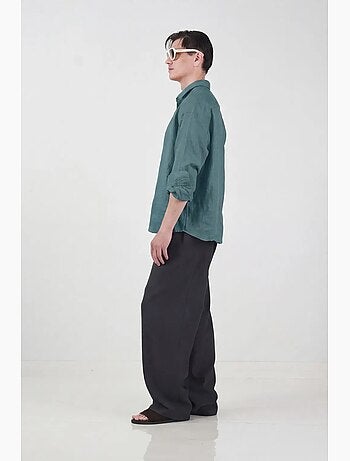 Chemise homme à manches longues en mélange de lin oversize giesto