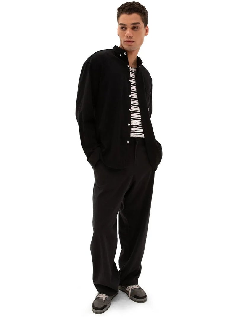 Chemise homme en coton à manches longues et col boutonné giesto Noir - Kiabi