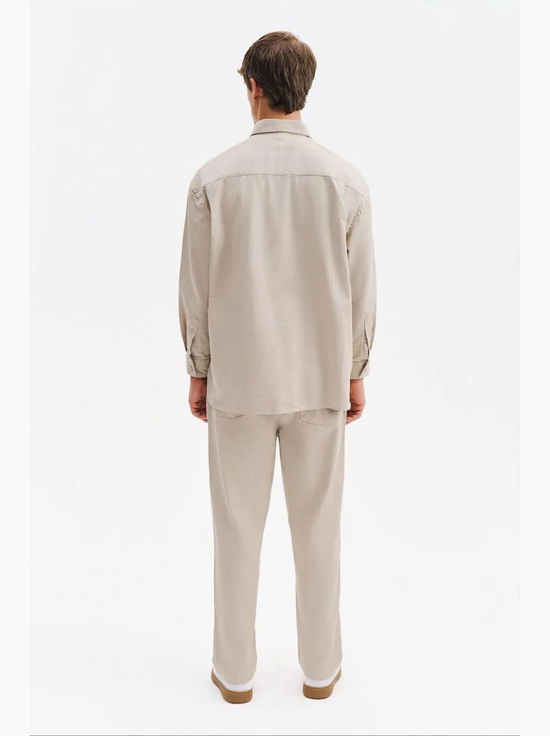 Chemise homme en coton et lycra giesto Beige argile - Kiabi