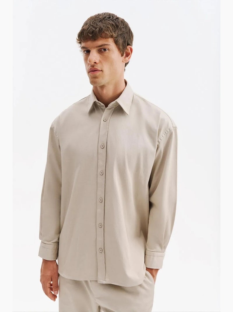 Chemise homme en coton et lycra giesto Beige argile - Kiabi