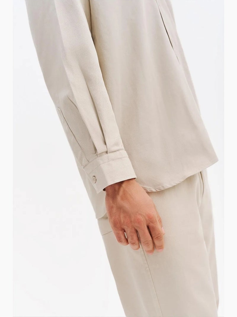 Chemise homme en coton et lycra giesto Beige argile - Kiabi