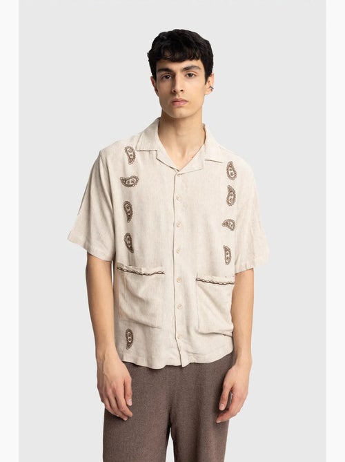 Chemise homme en popeline de coton brodée à manches courtes giesto - Kiabi