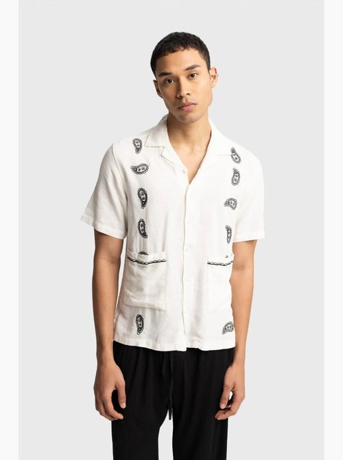 Chemise homme en popeline de coton brodée à manches courtes giesto - Kiabi