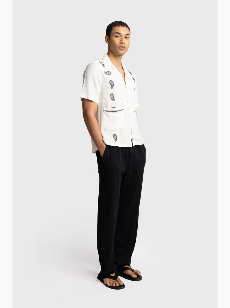 Chemise homme en popeline de coton brodée à manches courtes giesto Blanc cassé - Kiabi