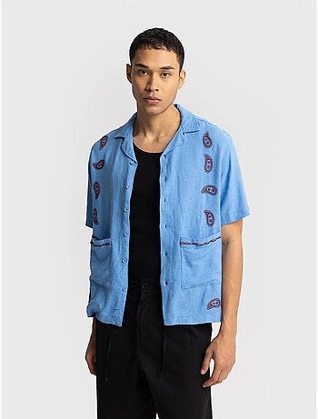 Chemise homme en popeline de coton brodée à manches courtes giesto