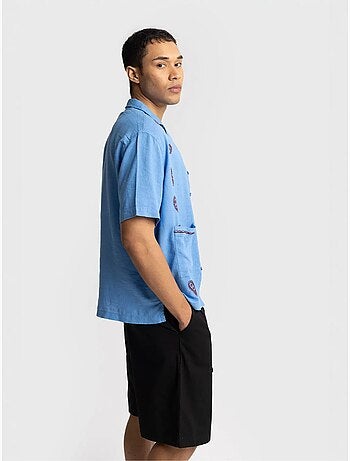 Chemise homme en popeline de coton brodée à manches courtes giesto