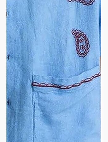 Chemise homme en popeline de coton brodée à manches courtes giesto