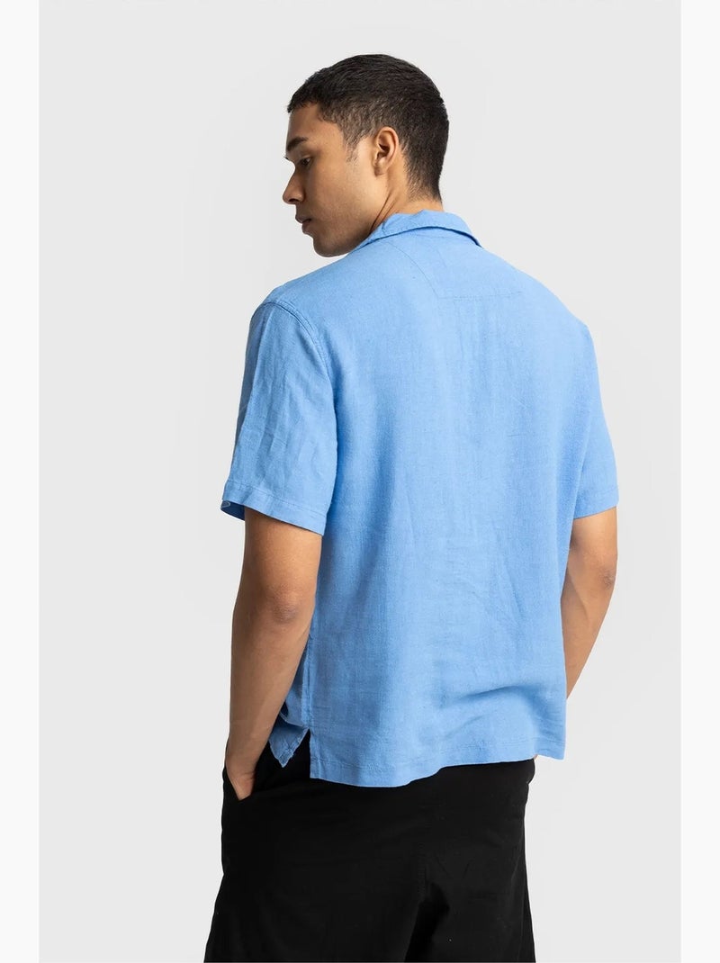 Chemise homme en popeline de coton brodée à manches courtes giesto Bleu - Kiabi