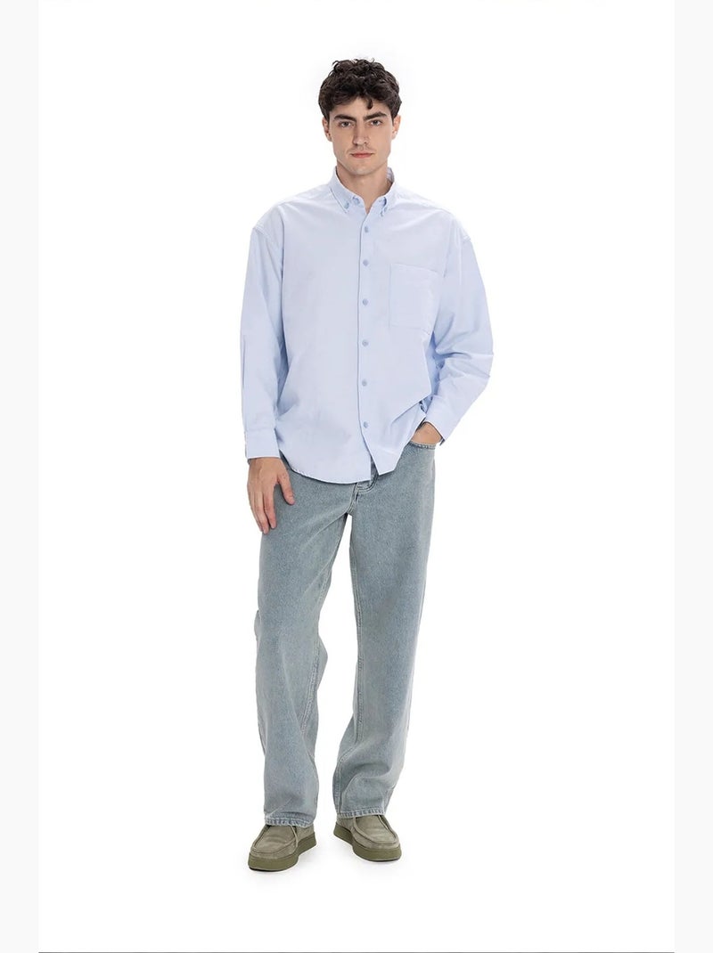 Chemise homme en popeline de coton texturée giesto Bleu ciel - Kiabi