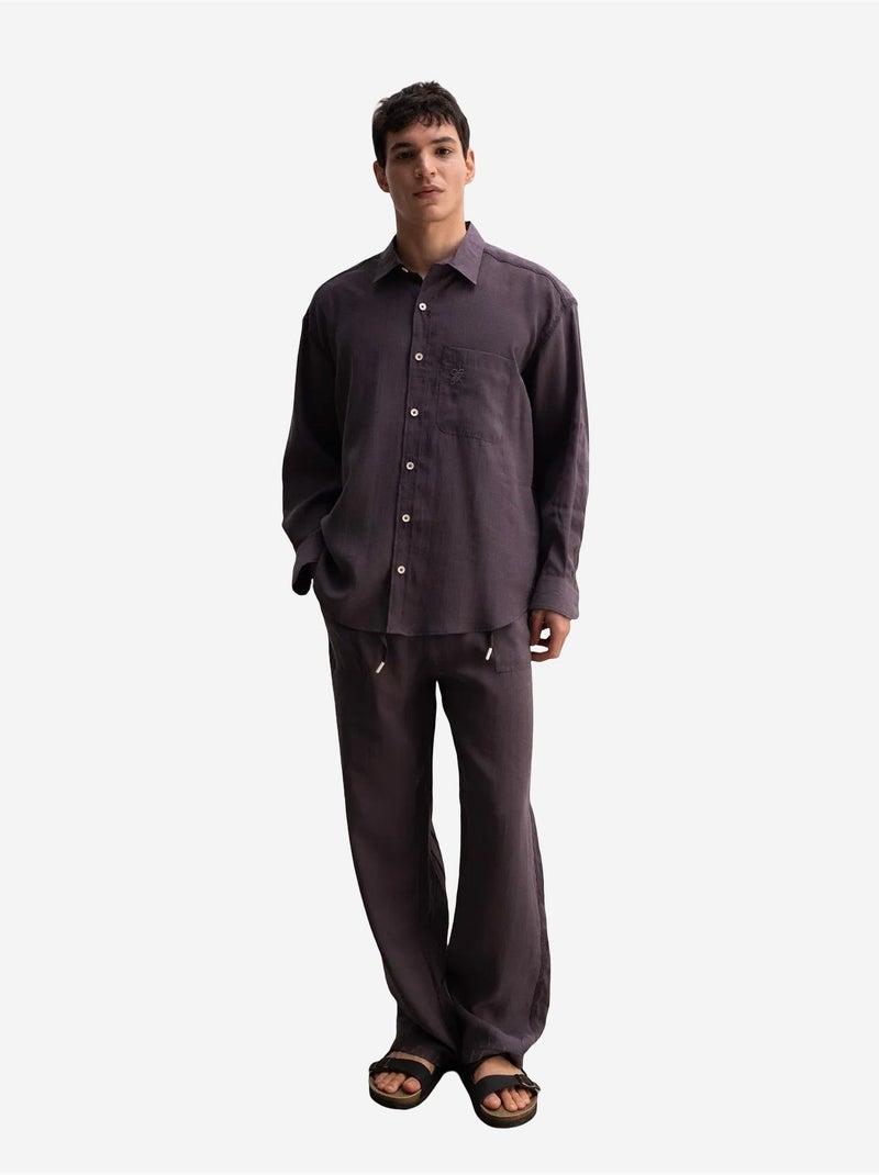 Chemise homme oversize à manches longues et poche giesto Gris Noir - Kiabi