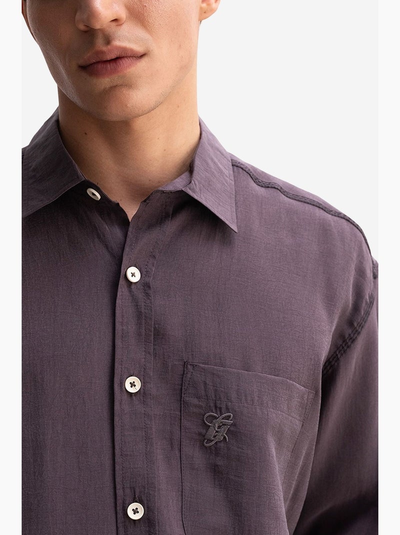 Chemise homme oversize à manches longues et poche giesto Gris Noir - Kiabi